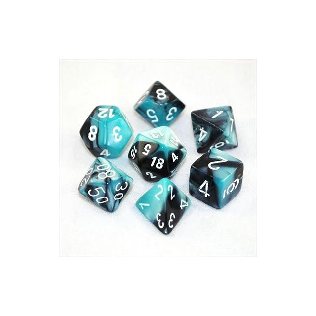 Gemini Polyhedral 7-Die Set - Black-Shell / White