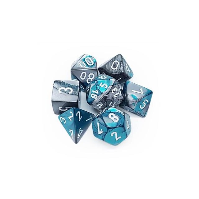 Gemini Polyhedral 7-Die Set - Steel-Teal / White