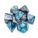 Gemini Polyhedral 7-Die Set - Steel-Teal / White